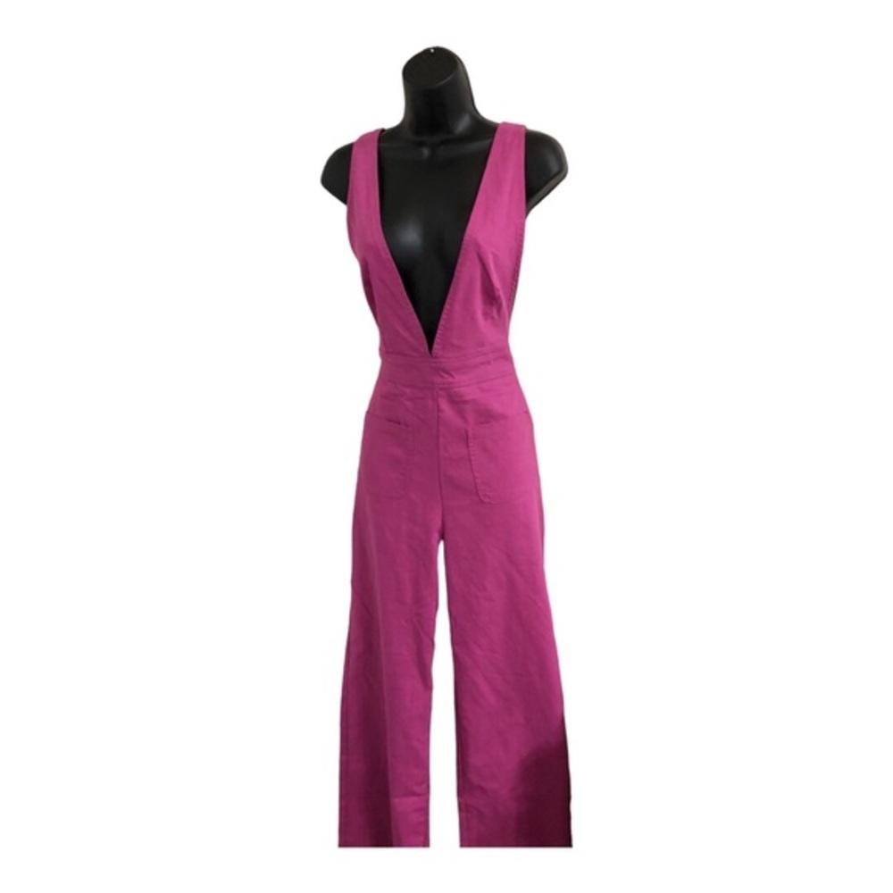 Sincerely Jules pink khaki plunge front halter pocketed overalls size small new‎